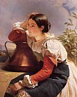 Franz Xavier Winterhalter Paintings - Young Italian Girl by the Well by Franz Xavier Winterhalter